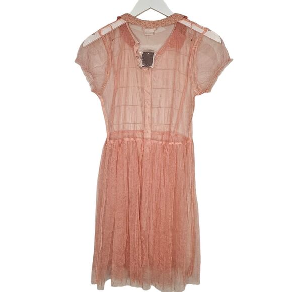 Urban Outfitters Cooperative Pink Mesh Collared Dress NWT Twee Fairy Coquette - Picture 3 of 7
